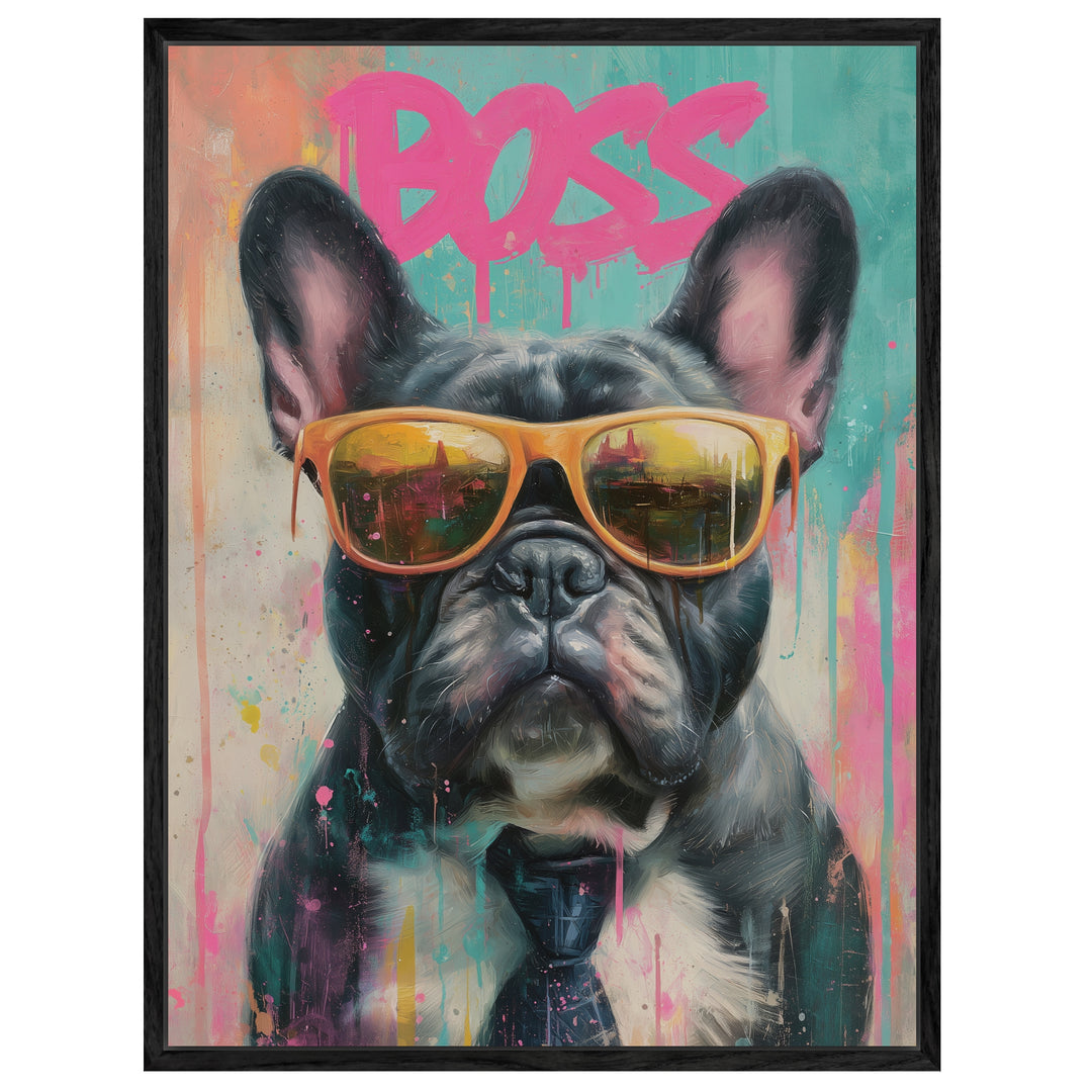 Boss Bulldog mit Stil Leinwandbild Pop Art – Leinwand auf Holzrahmen – Ansicht 4