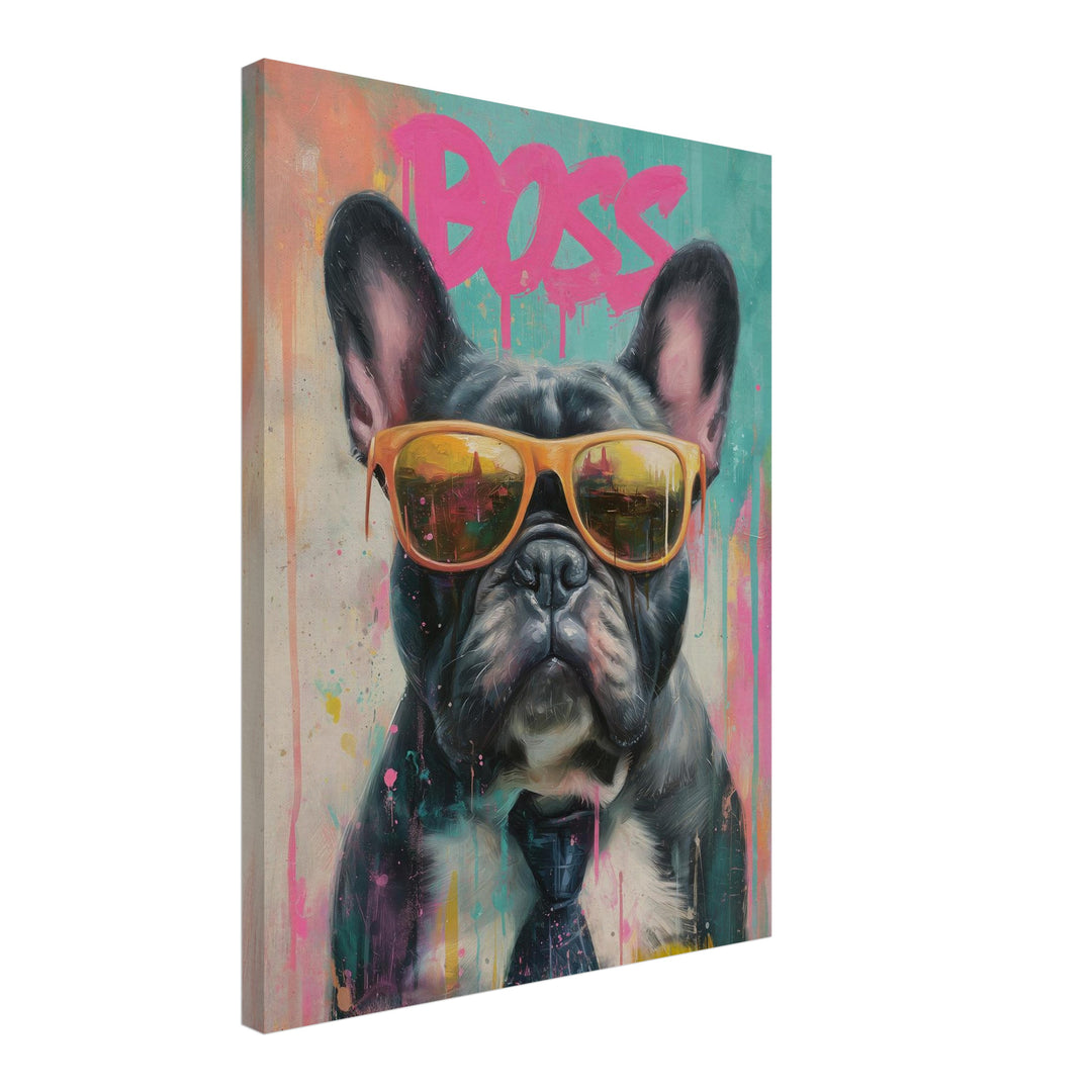 Boss Bulldog mit Stil Leinwandbild Pop Art – Leinwand auf Holzrahmen – Ansicht 2