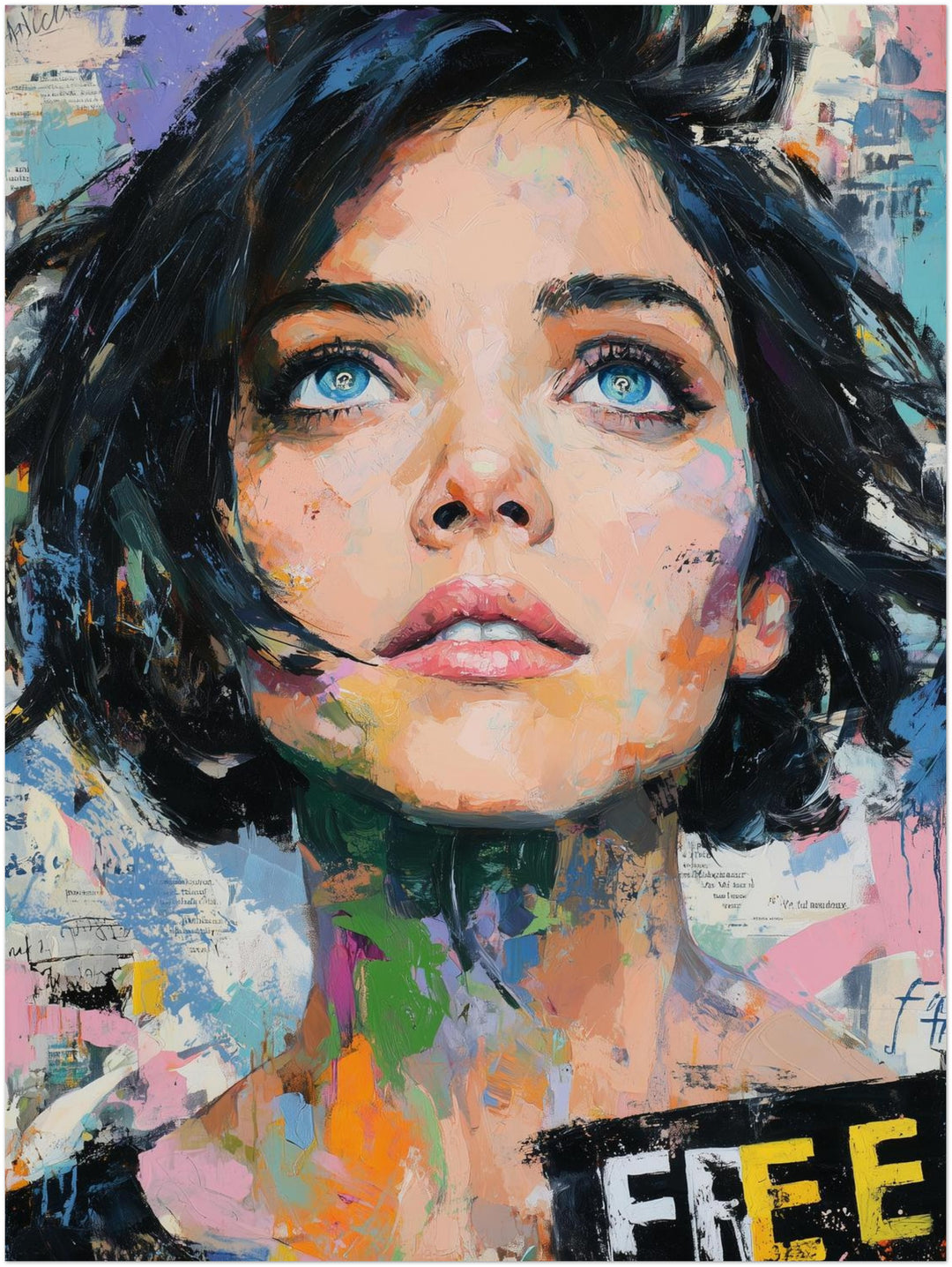 Frau mit Blauen Augen Pop Art – Wandkunst