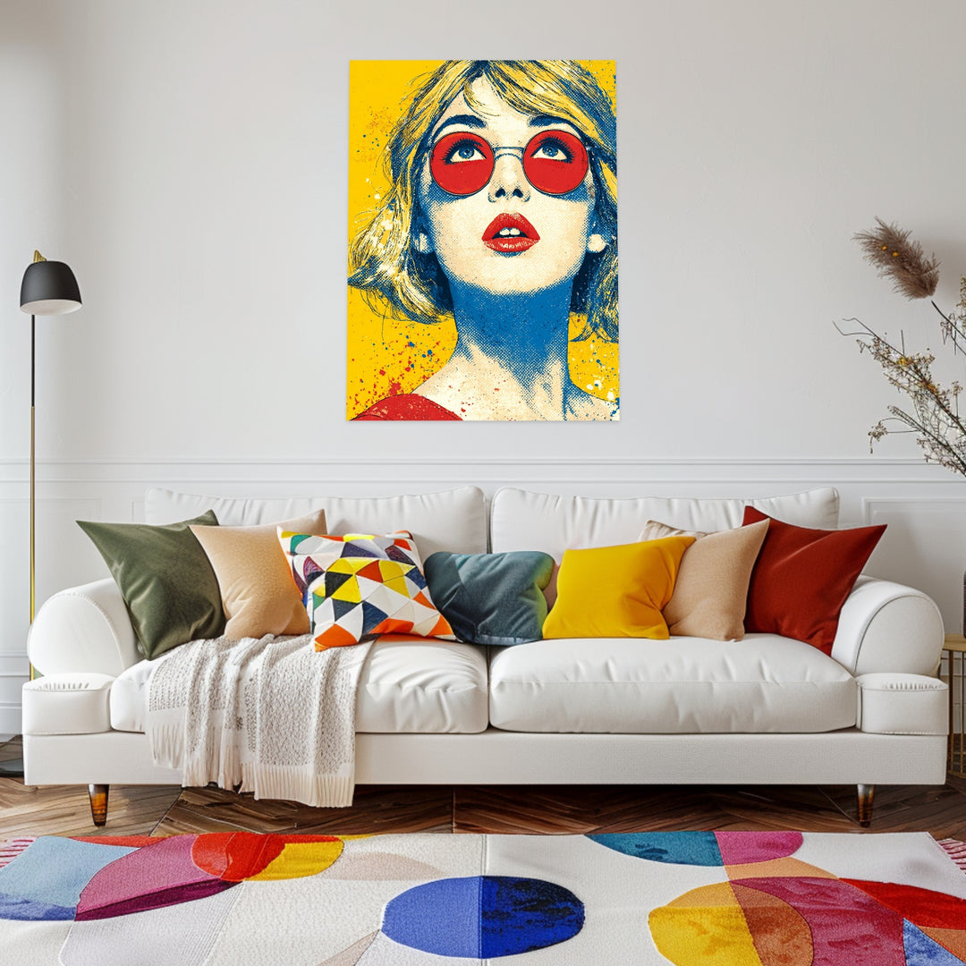 Frau mit roter Brille Poster Pop Art – mattes Kunstdruck-Papier – Ansicht 3