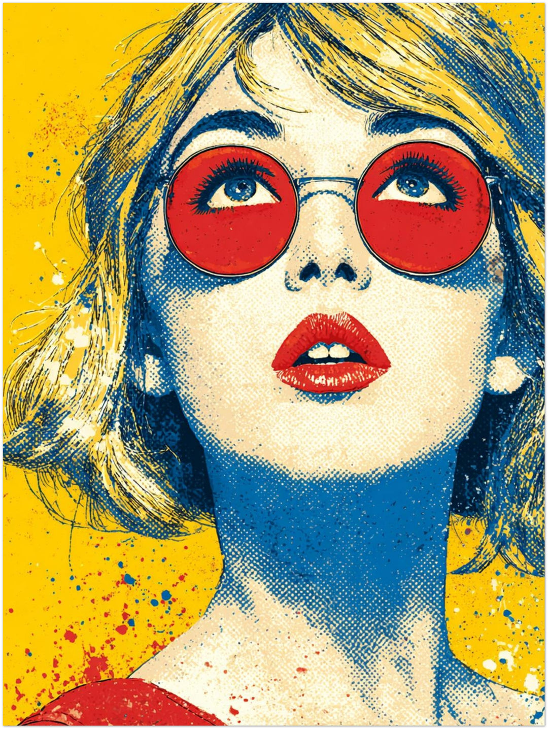 Frau mit roter Brille Pop Art – Wandkunst