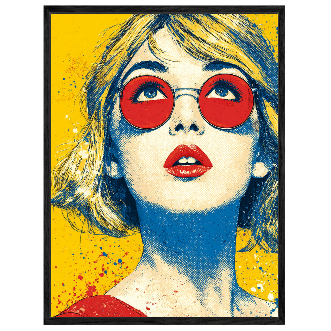 Frau mit roter Brille Leinwandbild Pop Art – Leinwand auf Holzrahmen – Ansicht 4