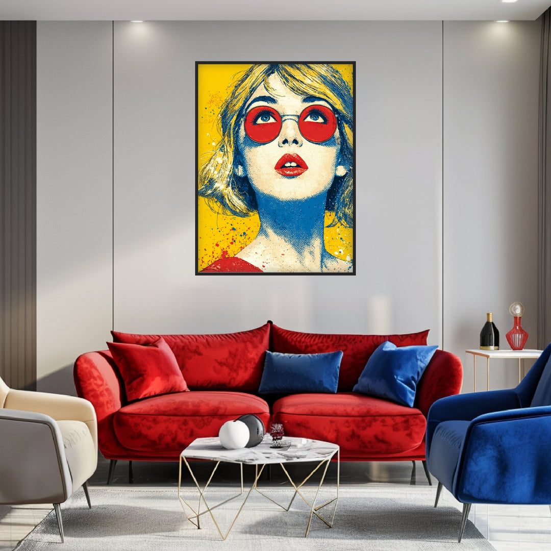 Frau mit roter Brille Poster Pop Art – mattes Kunstdruck-Papier – Ansicht 2