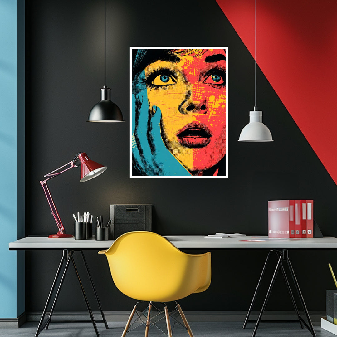 Frauengesicht in Blau Gelb Poster Pop Art – mattes Kunstdruck-Papier – Ansicht 4