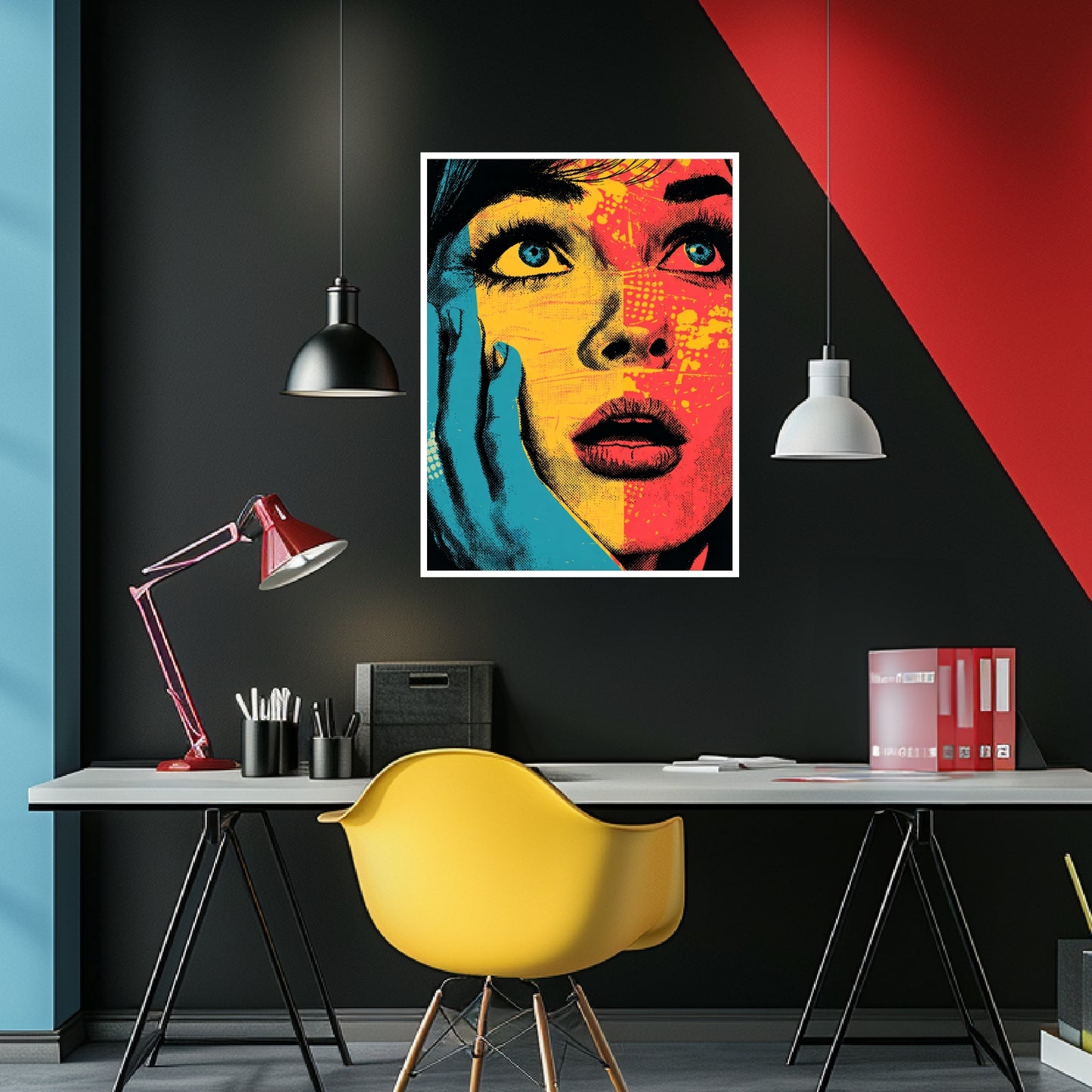 Frauengesicht in Blau Gelb Poster