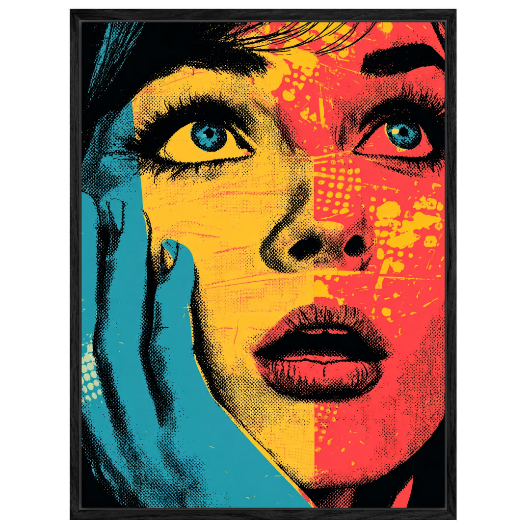 Frauengesicht in Blau Gelb Leinwandbild Pop Art – Leinwand auf Holzrahmen – Ansicht 2