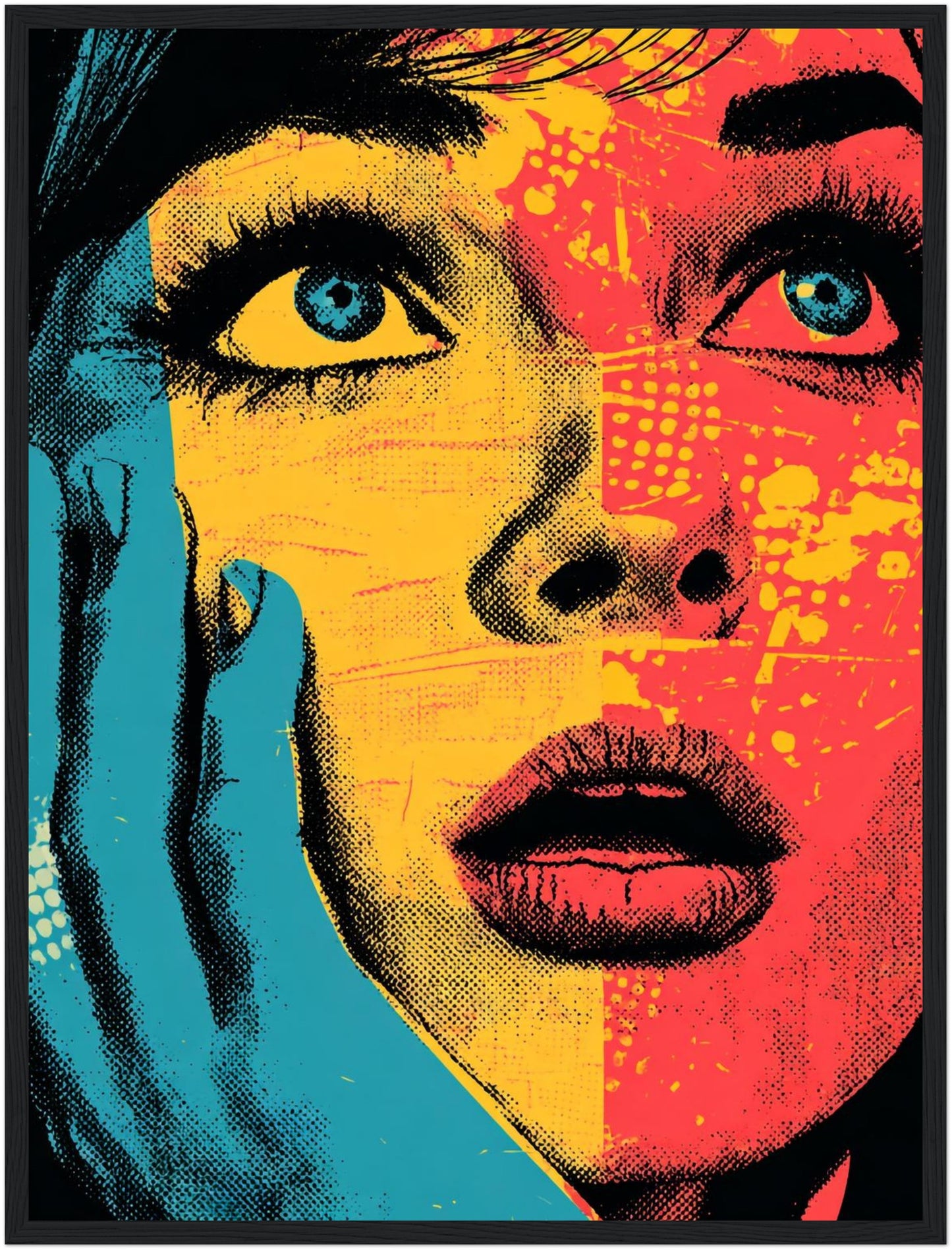 Frauengesicht in Blau Gelb Poster