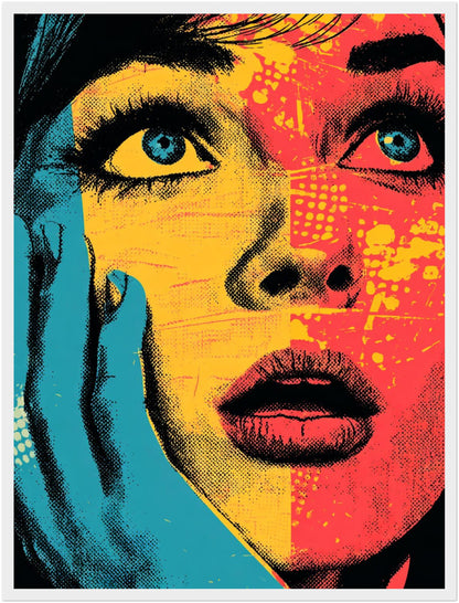 Frauengesicht in Blau Gelb Poster