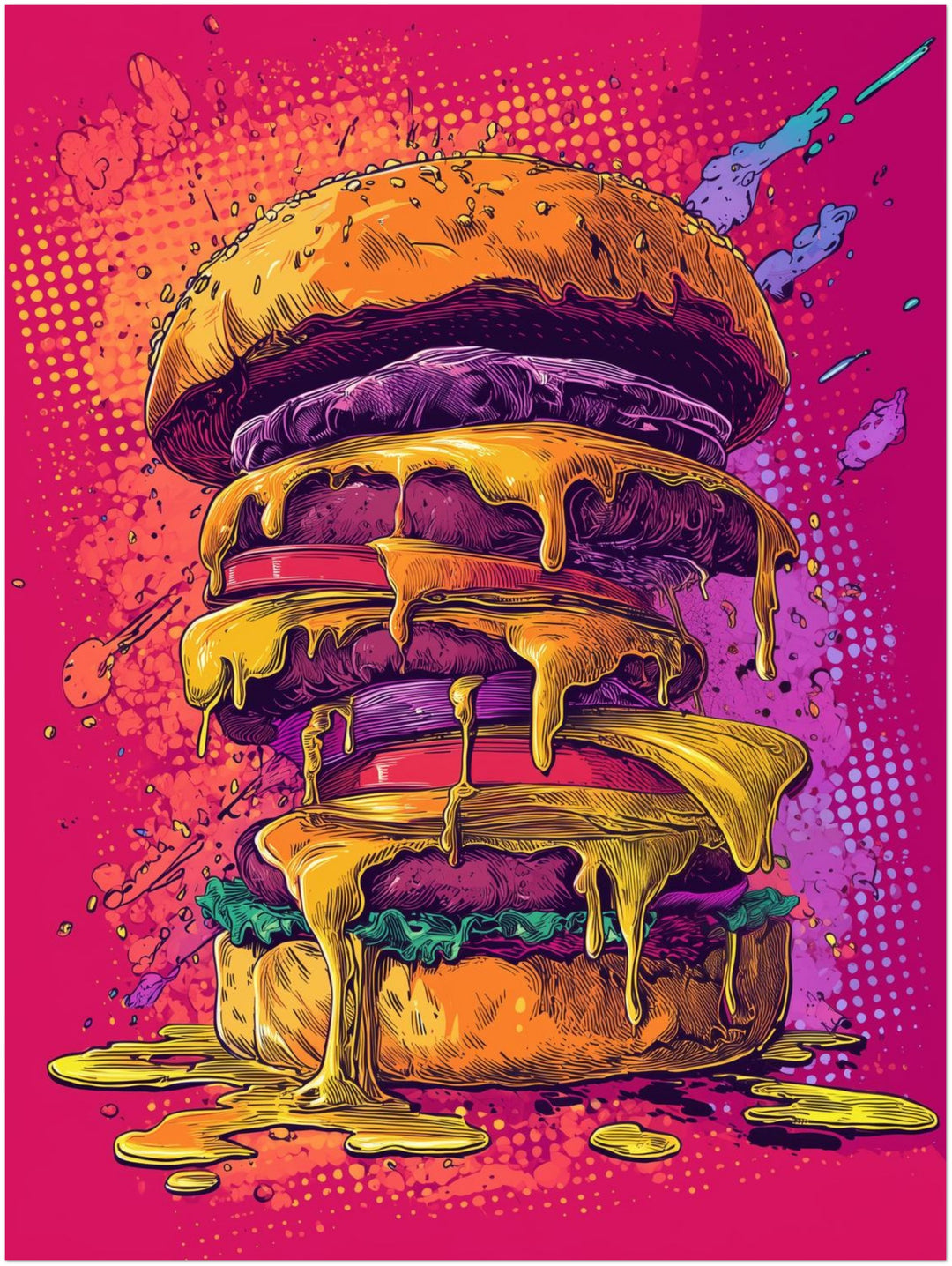 Geschmolzener Riesenburger Pop Art – Wandkunst