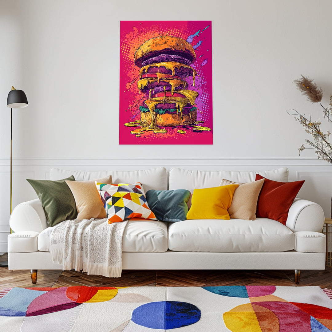 Geschmolzener Riesenburger Leinwandbild Pop Art – Leinwand auf Holzrahmen – Ansicht 3