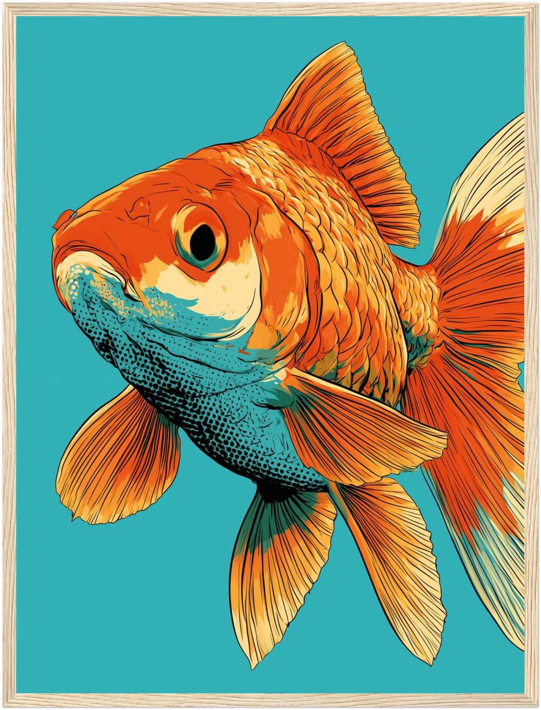 Goldfisch Pop Art Poster – Holz natur Rahmen – Produktfoto