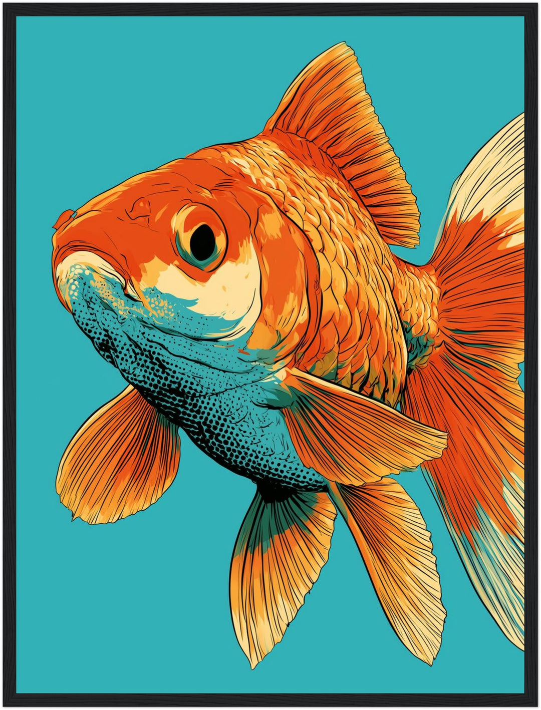 Goldfisch Pop Art Poster – Schwarzer Rahmen – Produktfoto
