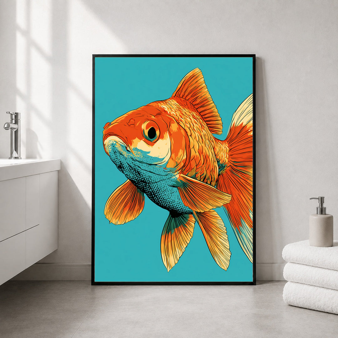 Goldfisch Pop Art Poster – Schwarzer Rahmen – Produktfoto