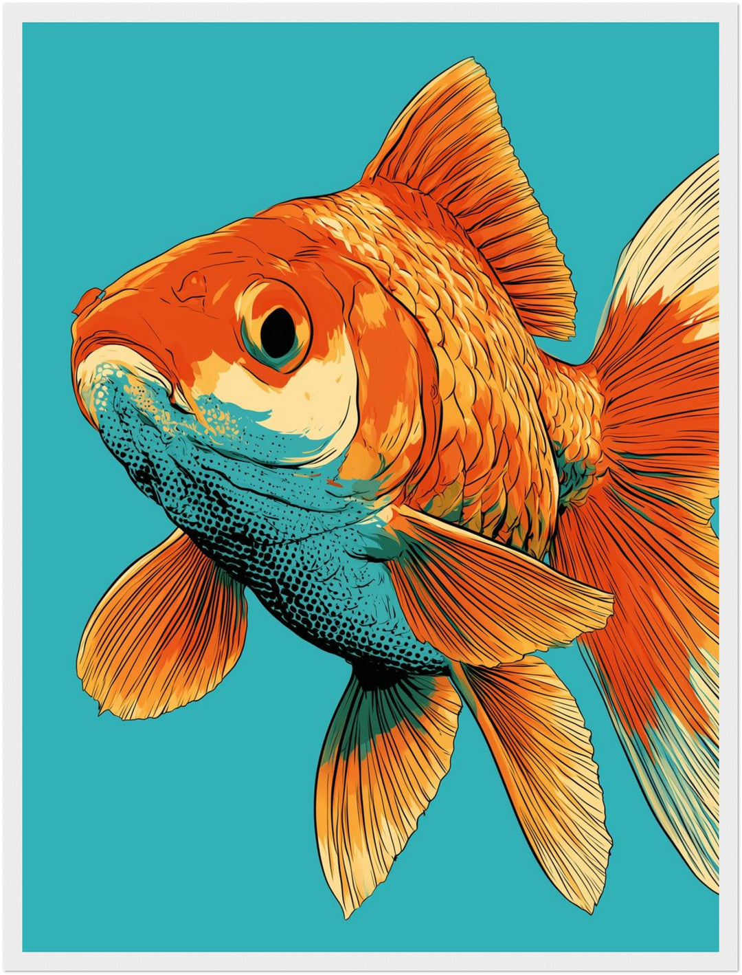 Goldfisch Pop Art Poster – Weißer Rahmen – Produktfoto