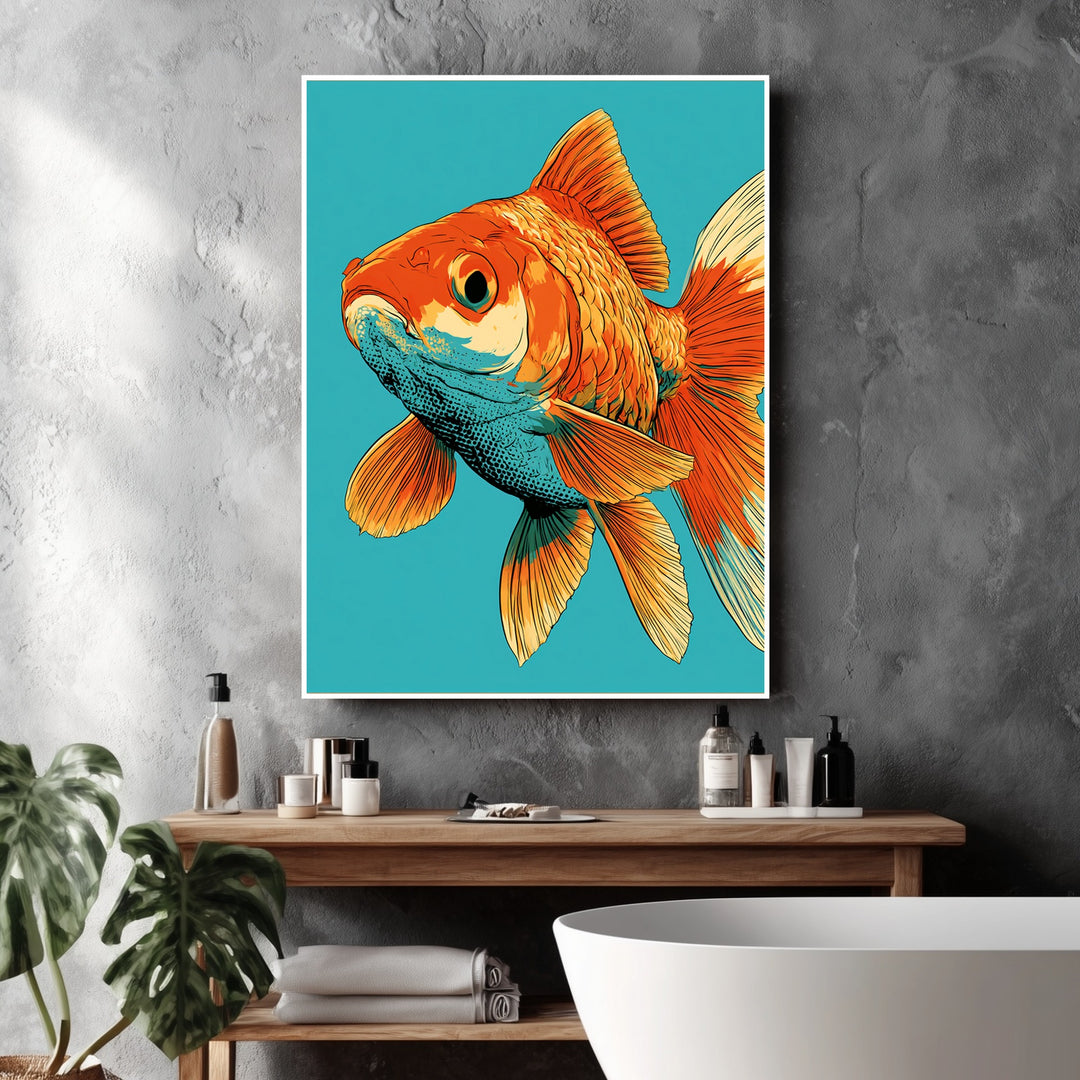 Goldfisch Pop Art Poster – Weißer Rahmen – Produktfoto