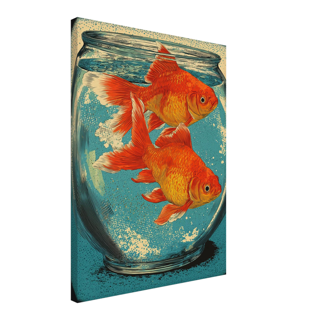 Zwei Goldfische im Glas Leinwandbild Pop Art – Leinwand auf Holzrahmen – Ansicht 2