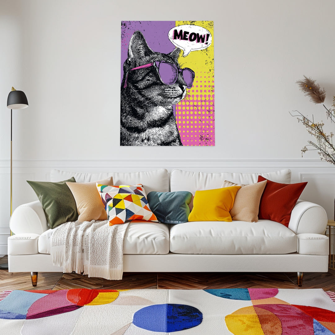 Katze mit Sonnenbrille Leinwandbild Pop Art – Leinwand auf Holzrahmen – Ansicht 3