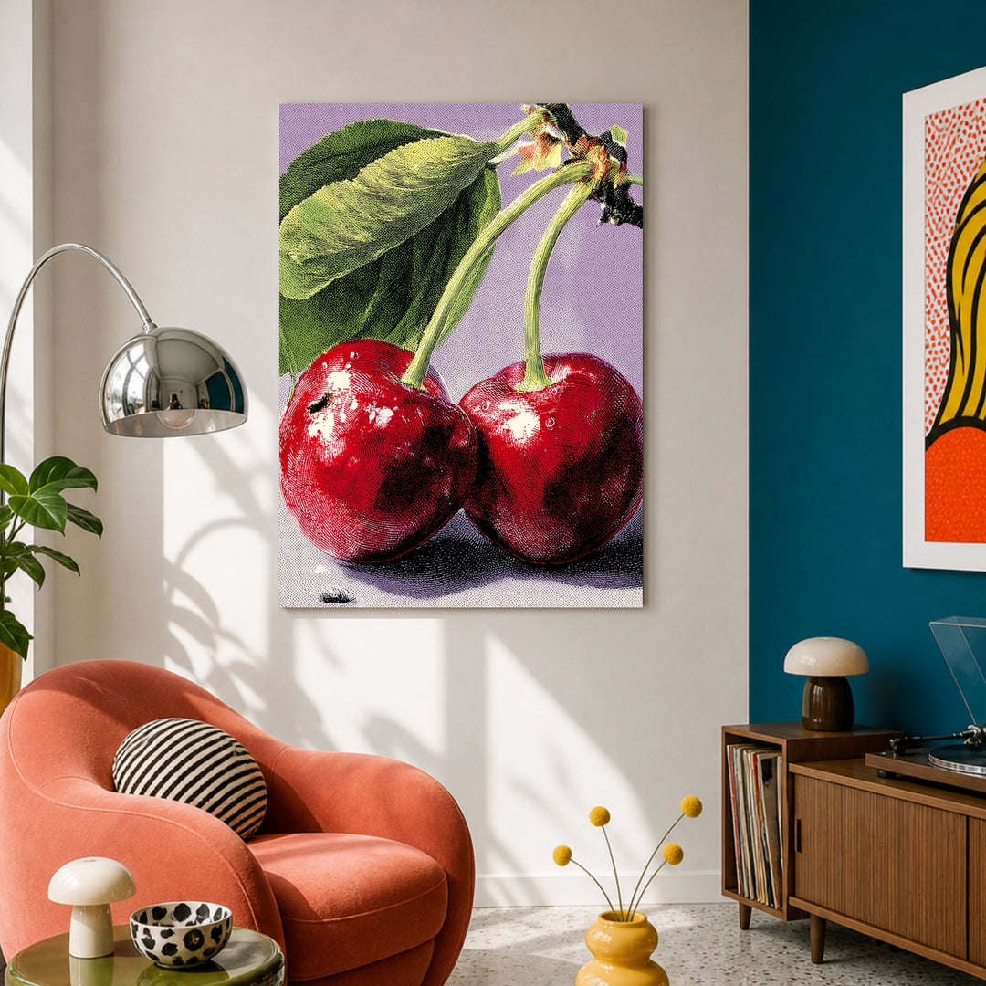 Kirschen im Pop Art Stil Leinwandbild Pop Art – Leinwand auf Holzrahmen – Ansicht 3