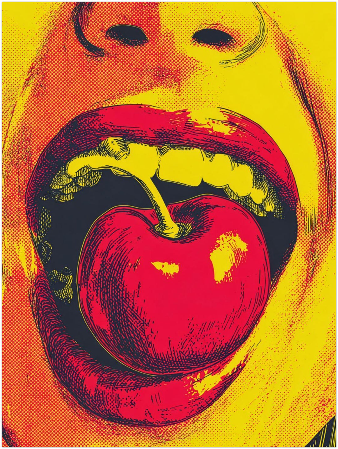 Mund mit Kirsche Pop Art – Wandkunst