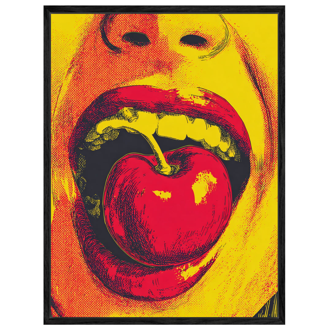 Mund mit Kirsche Leinwandbild Pop Art – Leinwand auf Holzrahmen – Ansicht 4
