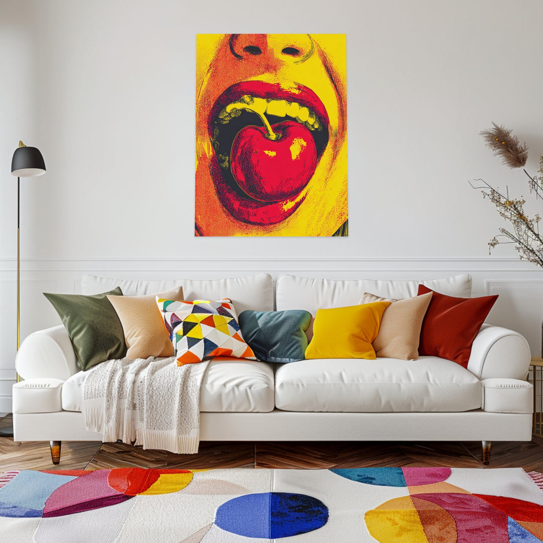 Mund mit Kirsche Leinwandbild Pop Art – Leinwand auf Holzrahmen – Ansicht 3
