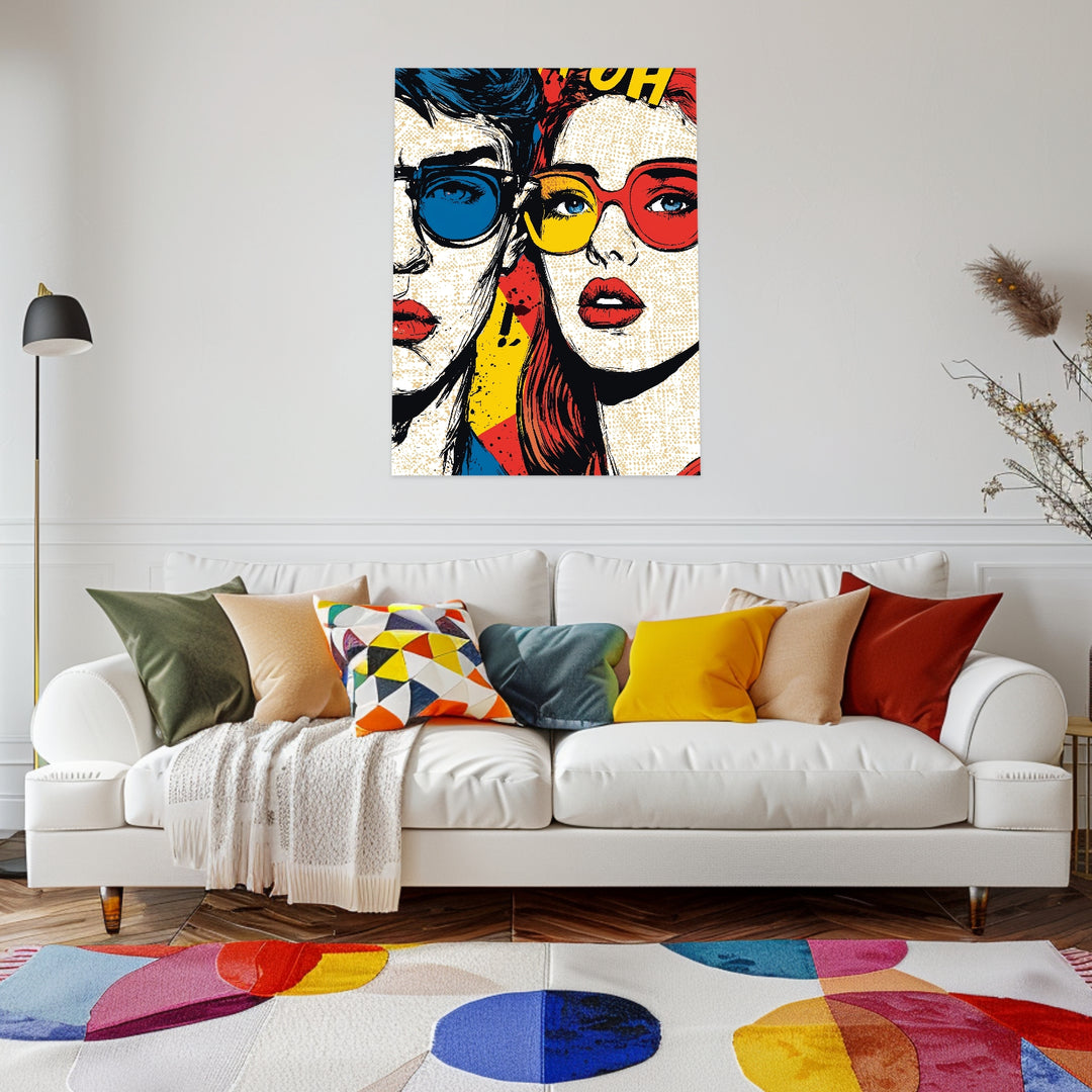 Paar mit Sonnenbrillen Leinwandbild Pop Art – Leinwand auf Holzrahmen – Ansicht 3