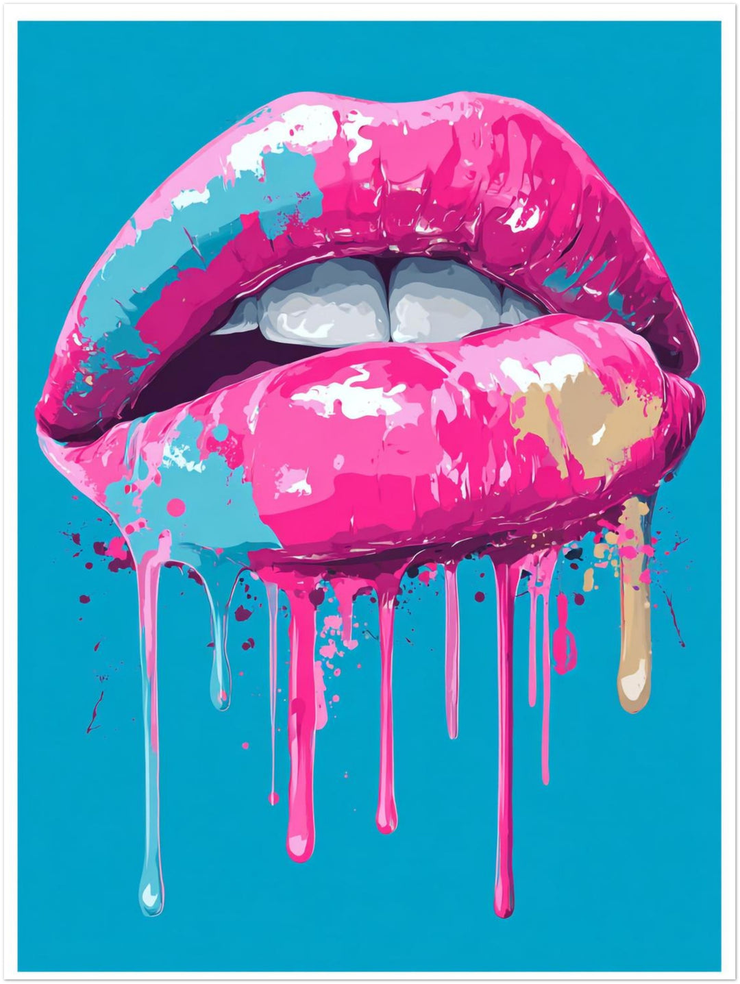 Pinkfarbene Lippen mit Farbe Pop Art – Wandkunst