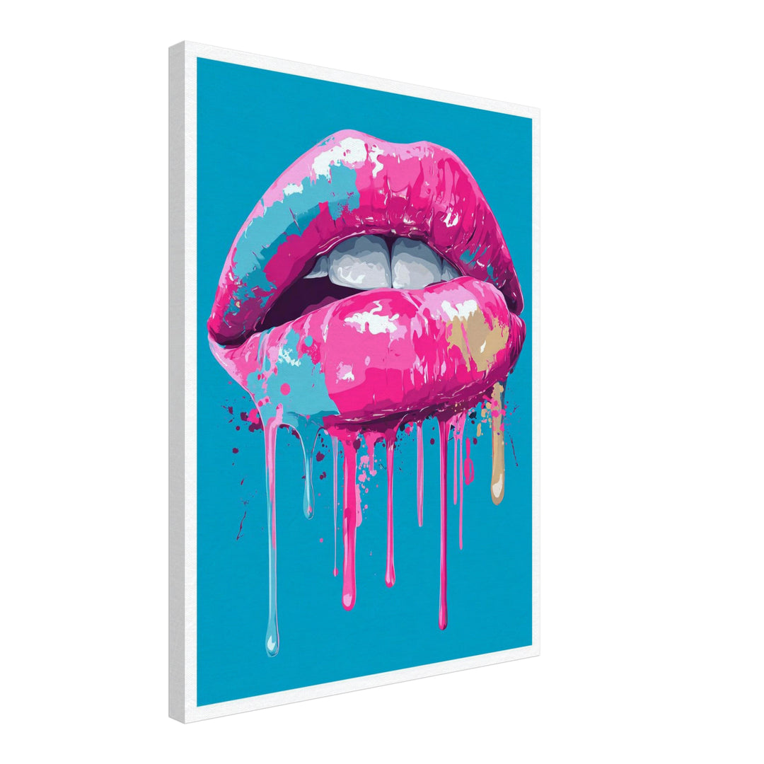 Pinkfarbene Lippen mit Farbe Leinwandbild Pop Art – Leinwand auf Holzrahmen – Ansicht 4