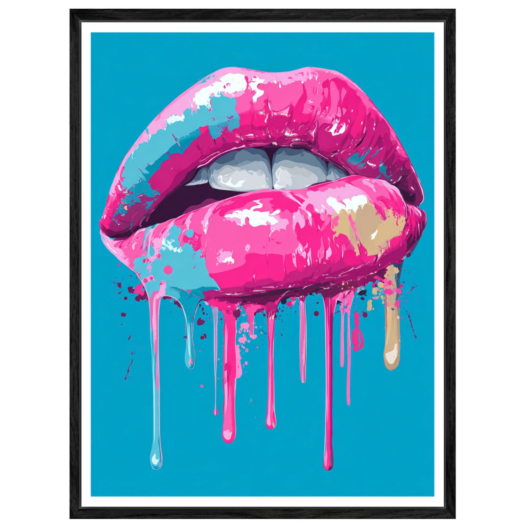 Pinkfarbene Lippen mit Farbe Leinwandbild Pop Art – Leinwand auf Holzrahmen – Ansicht 2