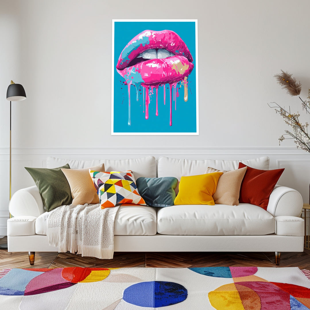 Pinkfarbene Lippen mit Farbe Poster Pop Art – mattes Kunstdruck-Papier – Ansicht 2