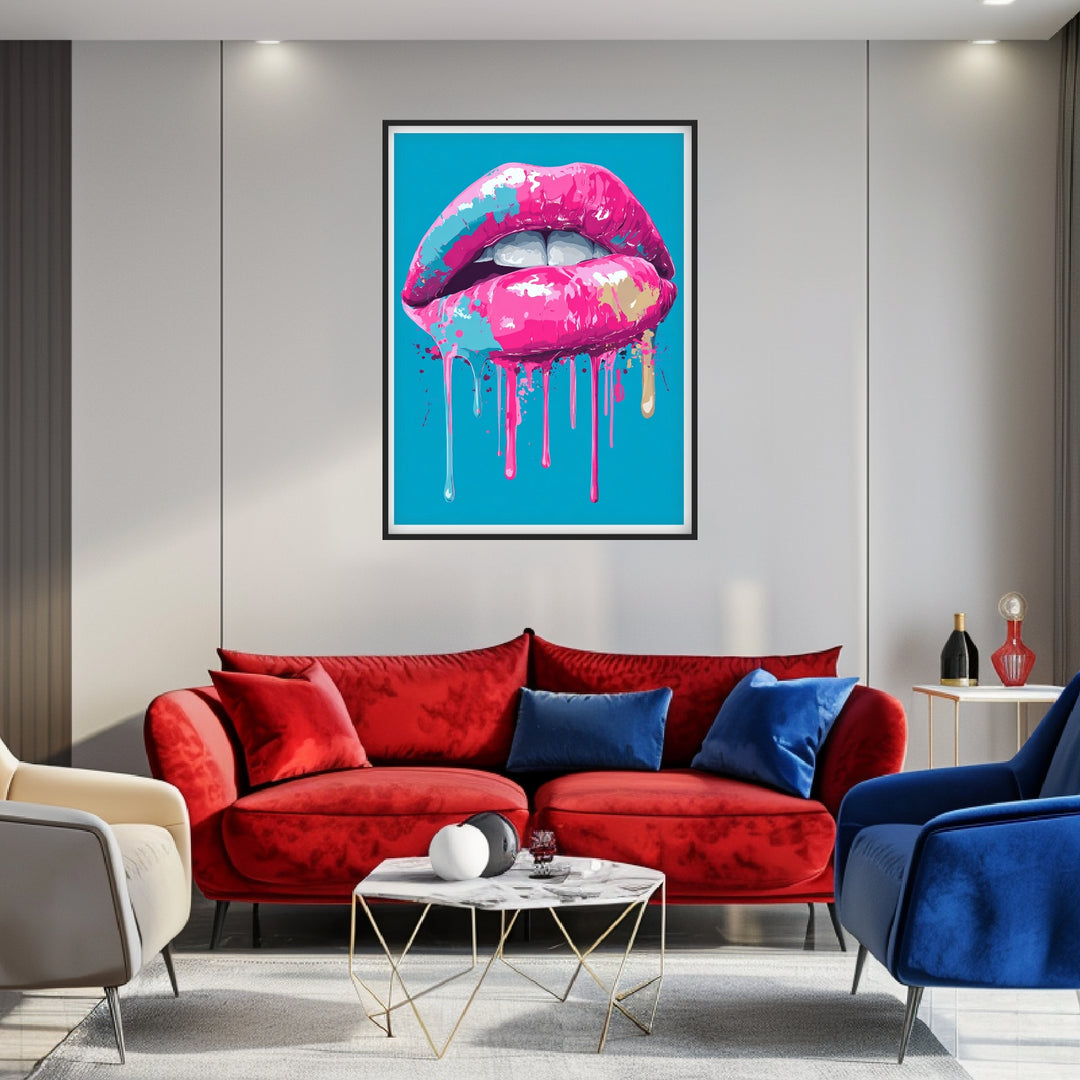 Pinkfarbene Lippen mit Farbe Poster Pop Art – mattes Kunstdruck-Papier – Ansicht 4