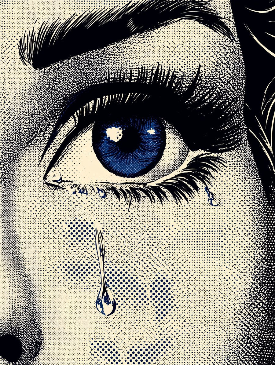 Frau mit Träne im Auge als Pop Art Poster im Comic-Stil