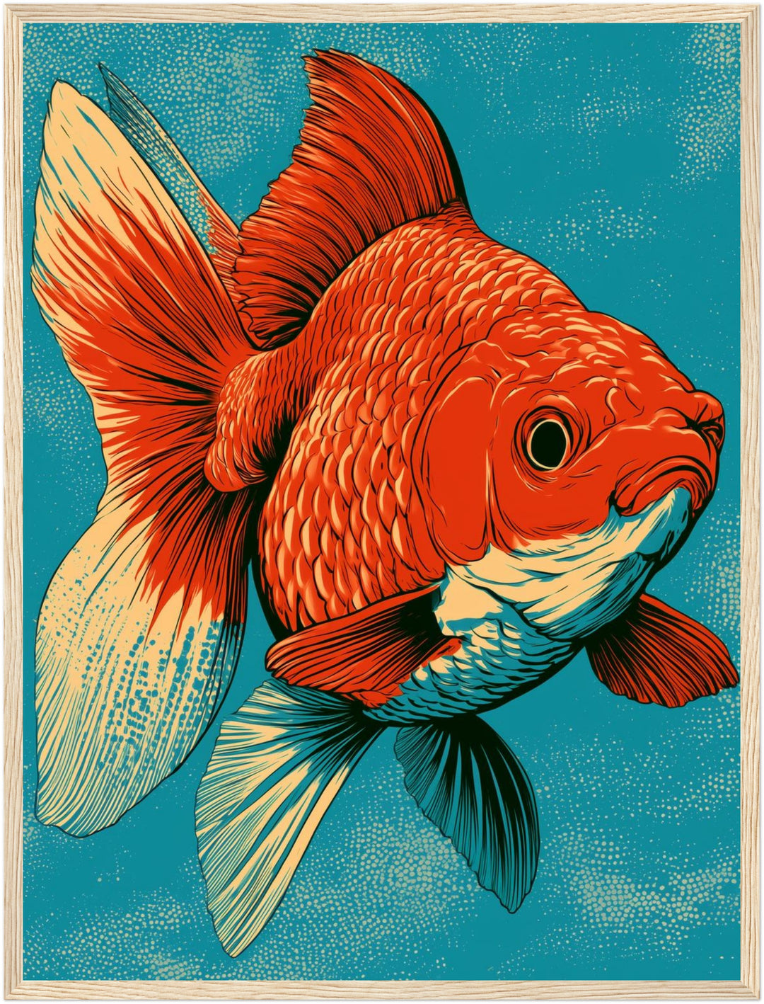 Roter Goldfisch Illustration Poster – Holz natur Rahmen – Produktfoto