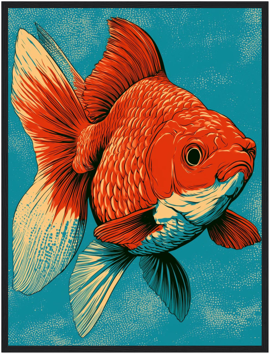 Roter Goldfisch Illustration Poster – Schwarzer Rahmen – Produktfoto