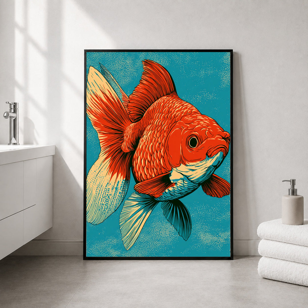 Roter Goldfisch Illustration Poster – Schwarzer Rahmen – Produktfoto