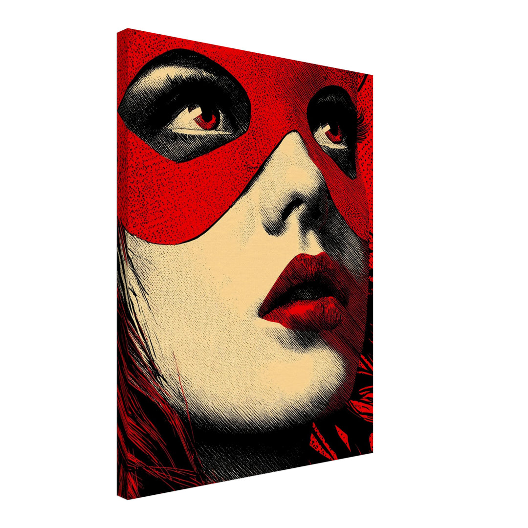 Rotes Maskenporträt Leinwandbild Pop Art – Leinwand auf Holzrahmen – Ansicht 2