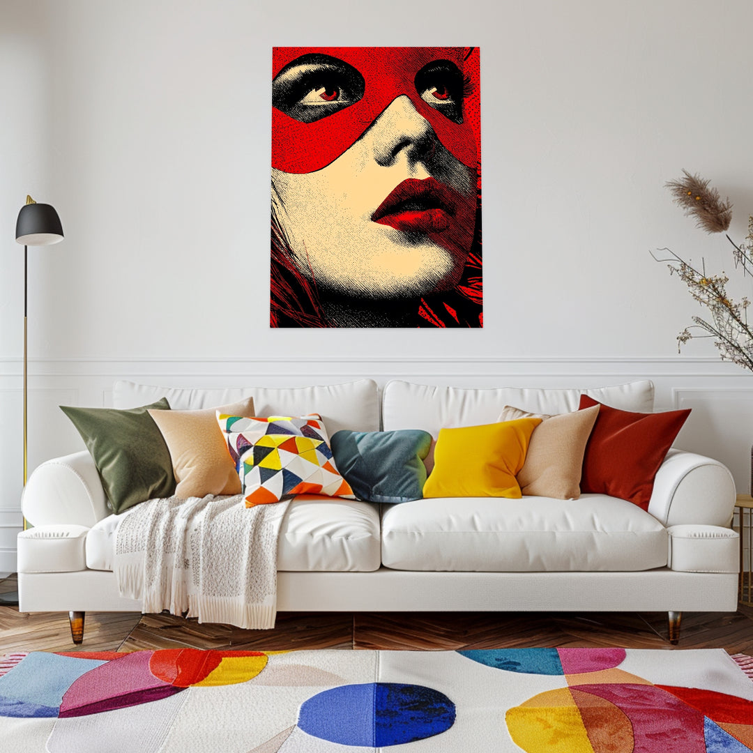 Rotes Maskenporträt Leinwandbild Pop Art – Leinwand auf Holzrahmen – Ansicht 3