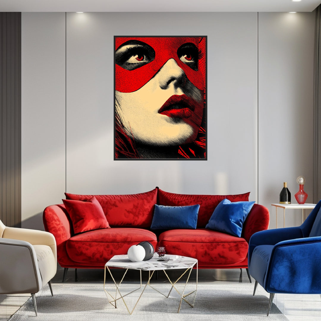 Rotes Maskenporträt Poster Pop Art – mattes Kunstdruck-Papier – Ansicht 3