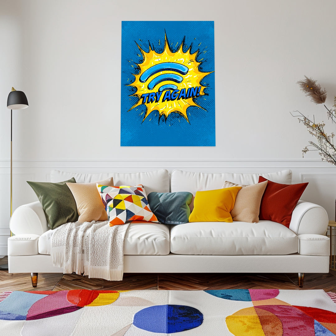 WLAN Symbol Comic Leinwandbild Pop Art – Leinwand auf Holzrahmen – Ansicht 3