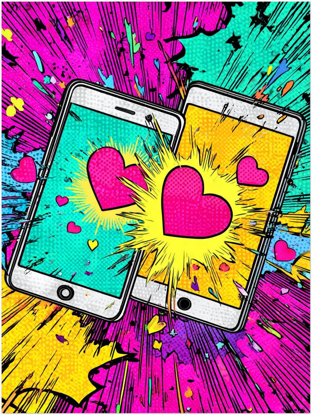 Zwei Handys mit Herzen Pop Art – Wandkunst