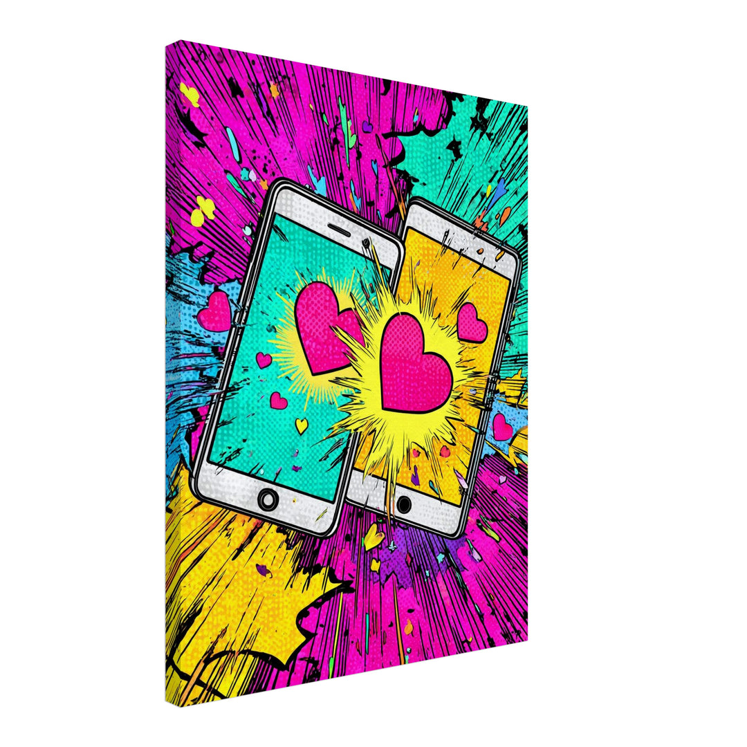 Zwei Handys mit Herzen Leinwandbild Pop Art – Leinwand auf Holzrahmen – Ansicht 4