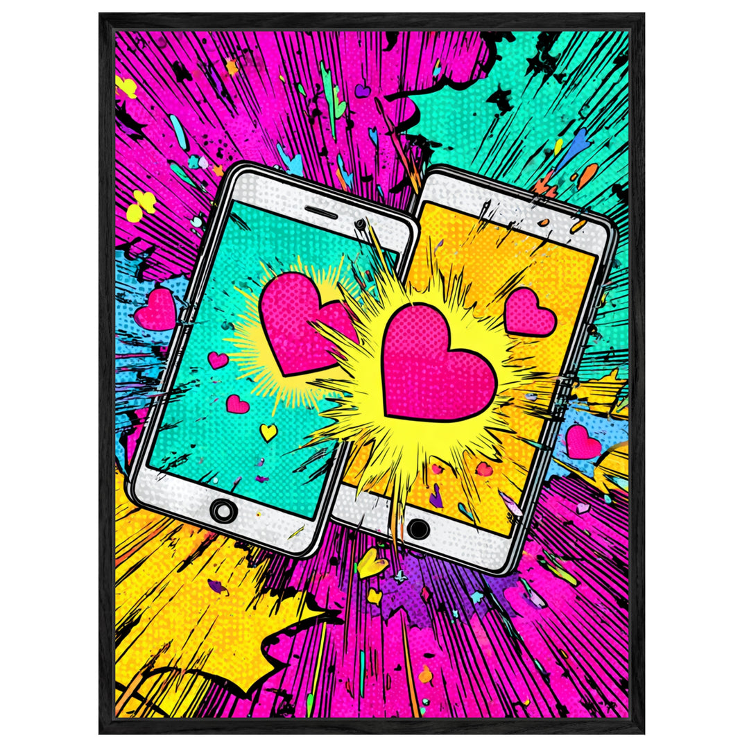 Zwei Handys mit Herzen Leinwandbild Pop Art – Leinwand auf Holzrahmen – Ansicht 2
