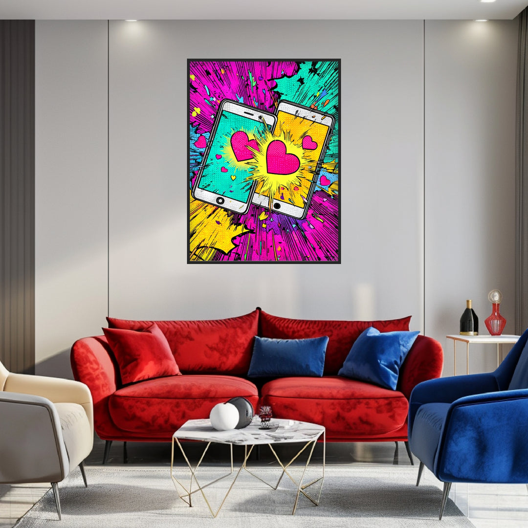 Zwei Handys mit Herzen Poster Pop Art – mattes Kunstdruck-Papier – Ansicht 3