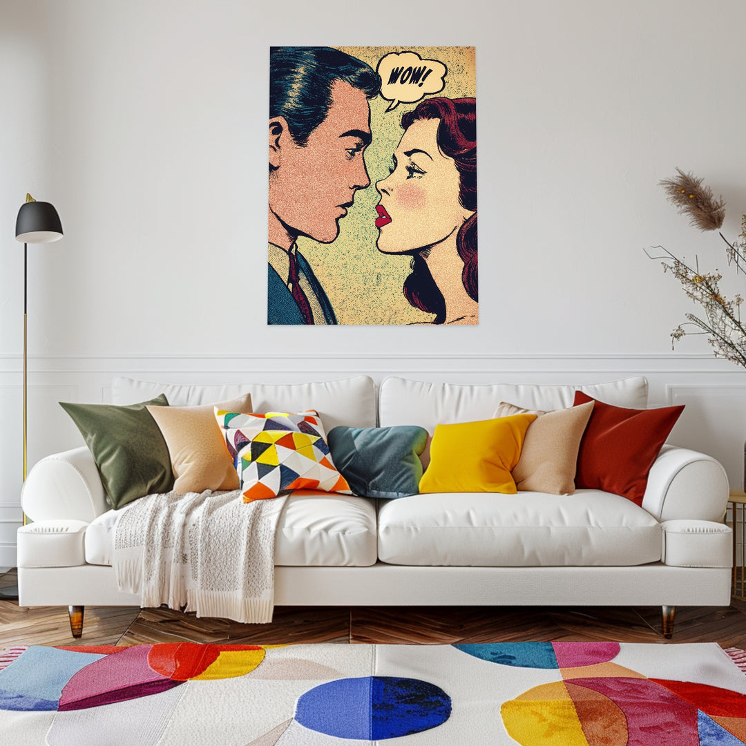 Romantisches Comicpaar Leinwandbild Pop Art – Leinwand auf Holzrahmen – Ansicht 3