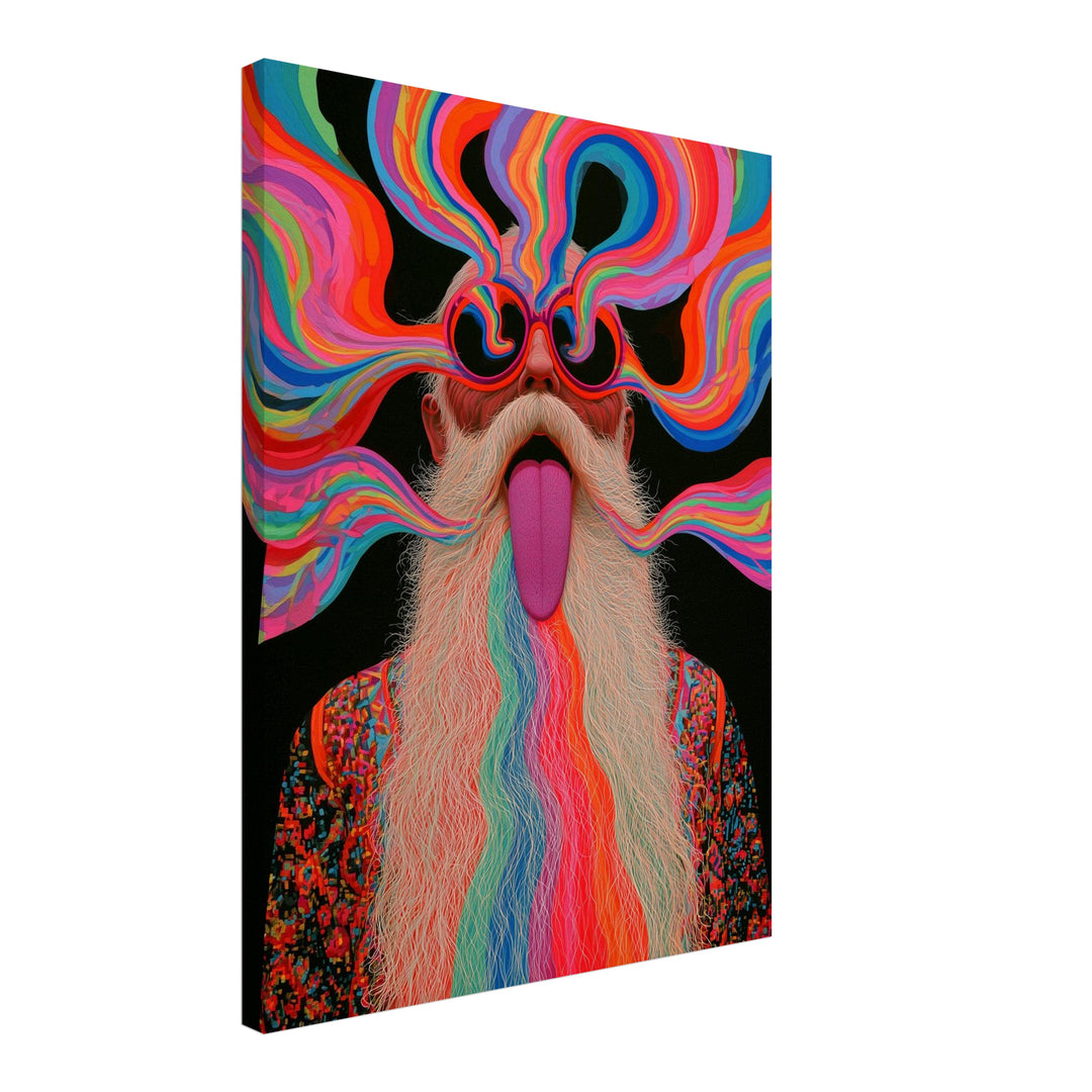 Psychedelischer Alter mit Bart Leinwandbild – Schräge Ansicht – Produktfoto