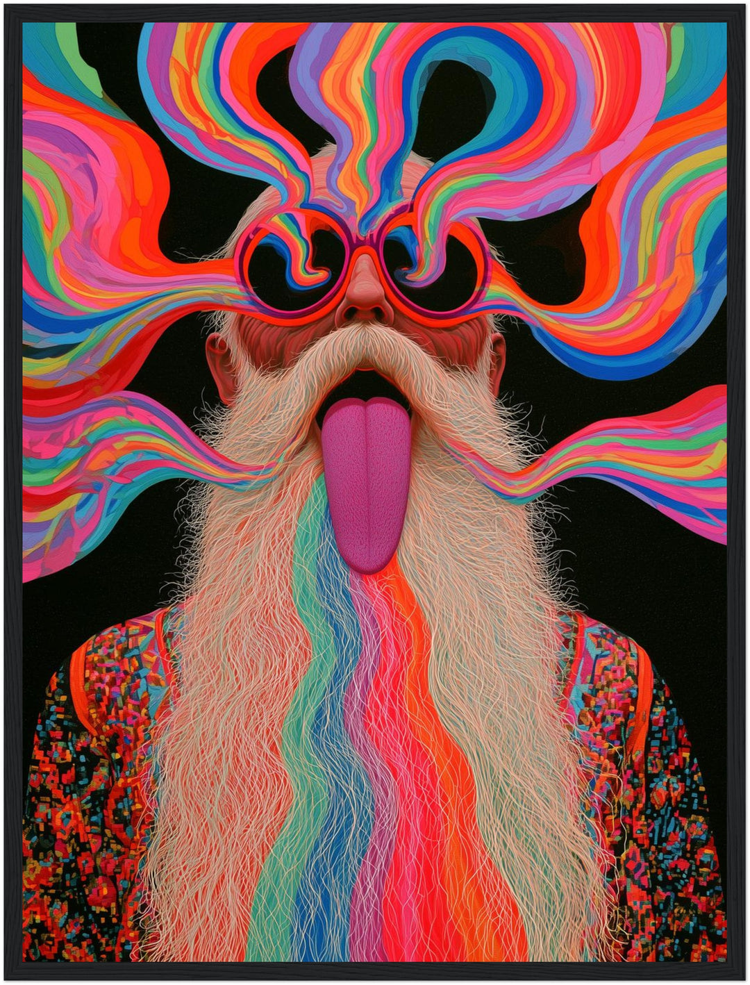 Psychedelischer Alter mit Bart Poster – Schwarzer Rahmen – Produktfoto