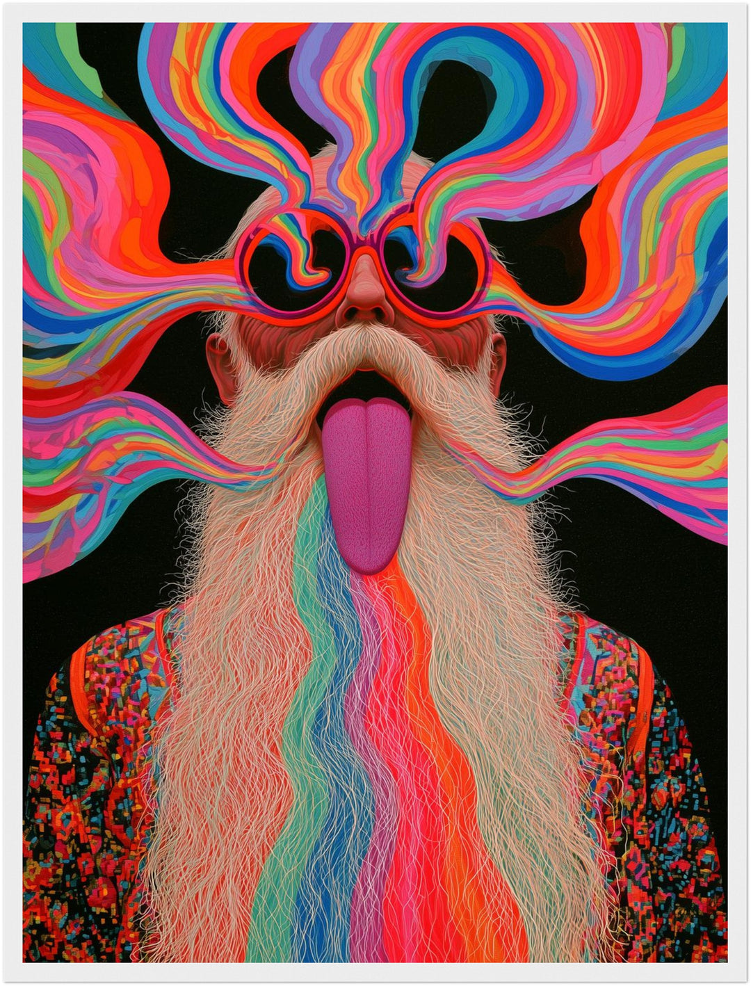 Psychedelischer Alter mit Bart Poster – Weißer Rahmen – Produktfoto
