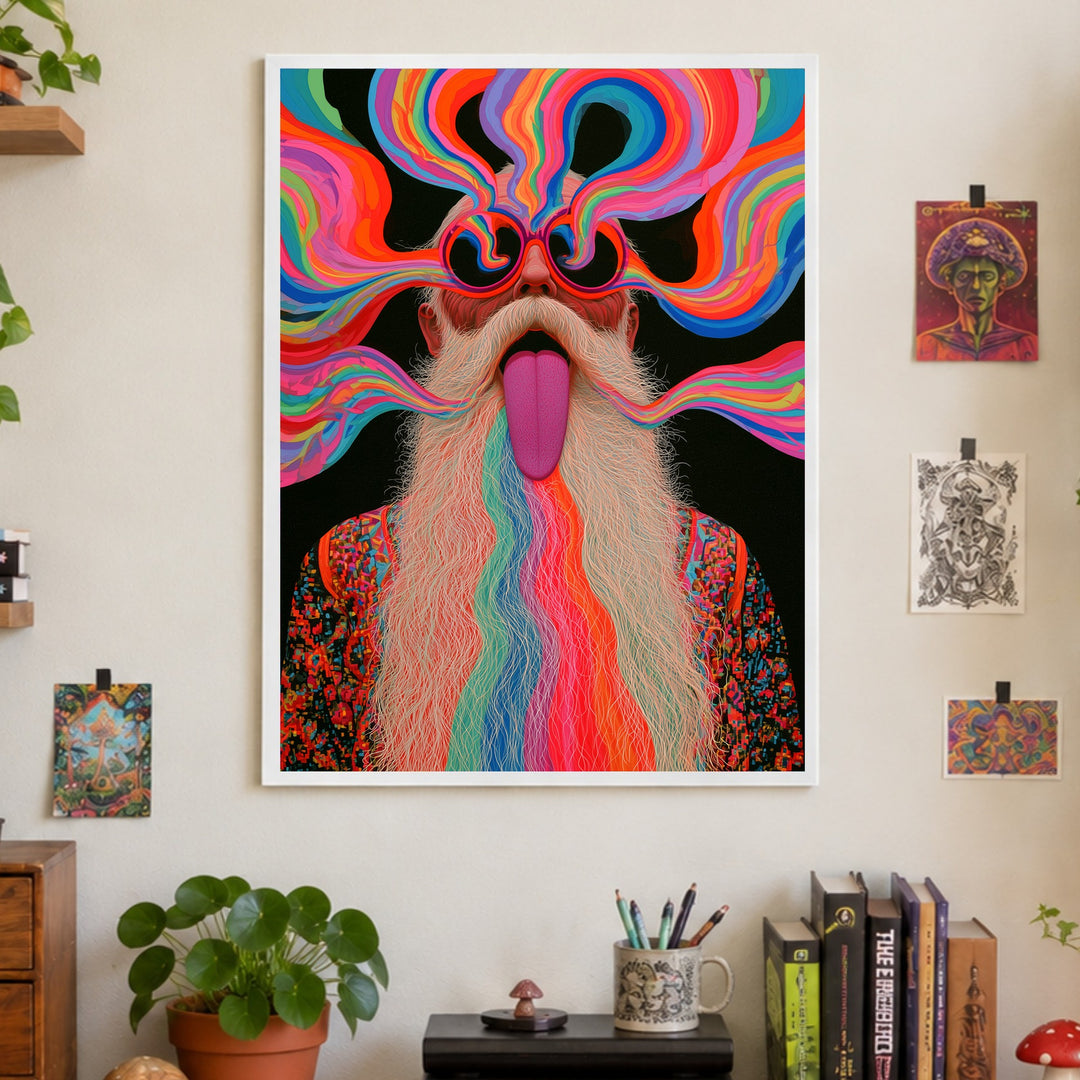 Psychedelischer Alter mit Bart Poster – Weißer Rahmen – Produktfoto