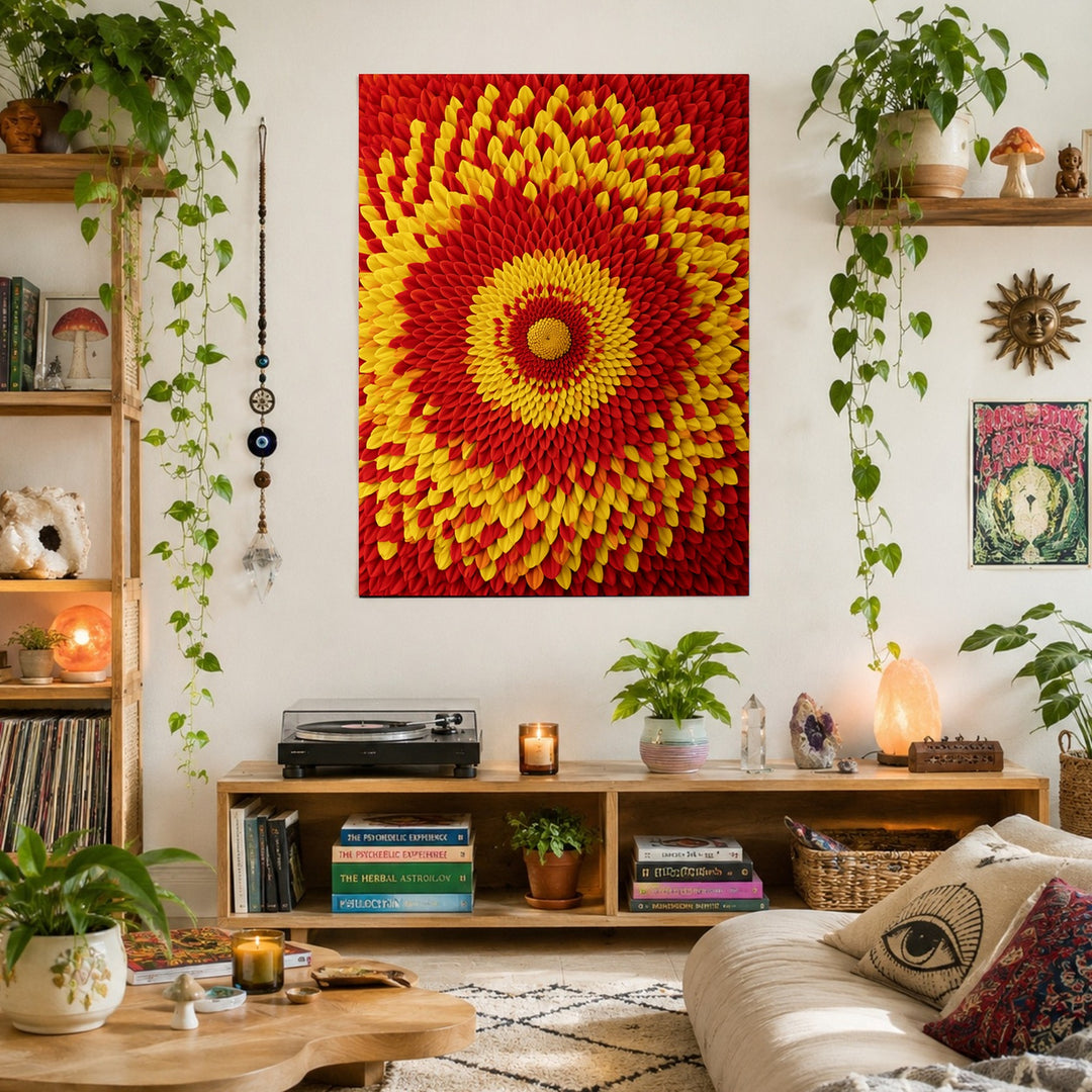 Feuriges Blüten Mandala Leinwandbild – Ohne Rahmen – Produktfoto