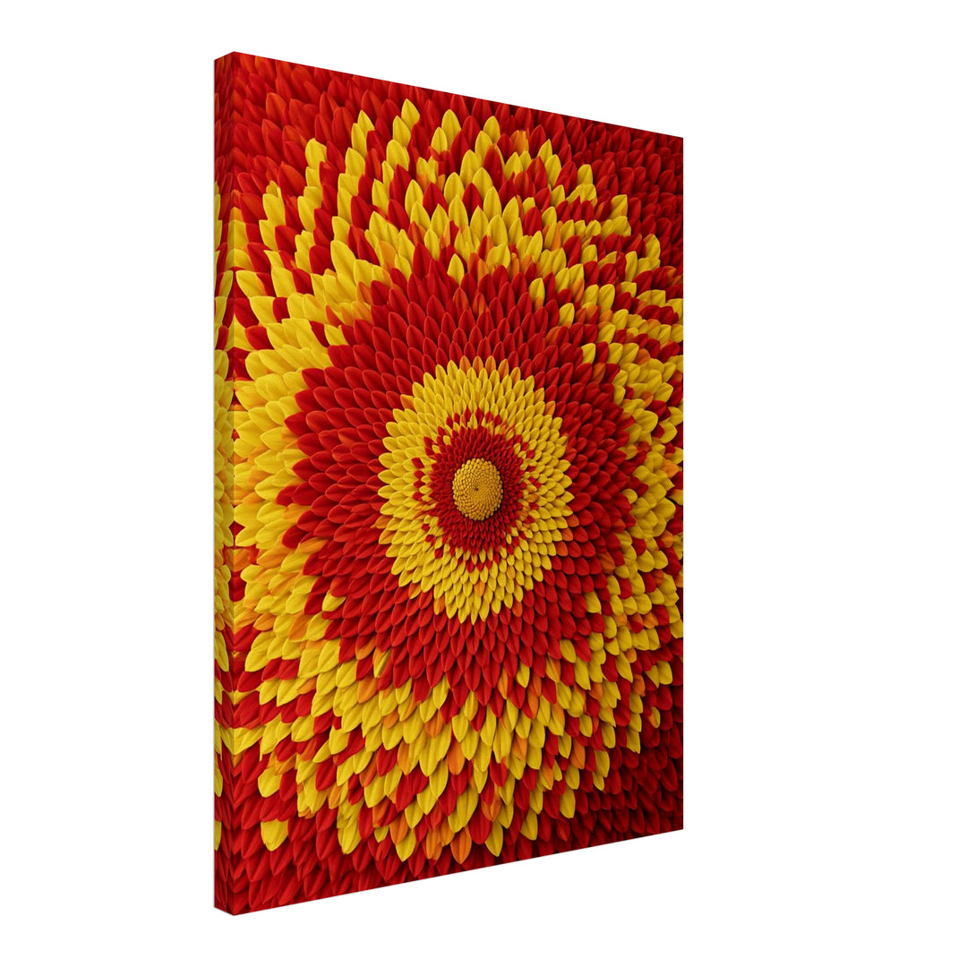 Feuriges Blüten Mandala Leinwandbild – Schräge Ansicht – Produktfoto